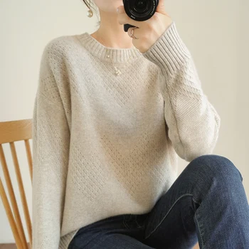 20 Jesen i zima novi kašmir pulover okruglog izreza ženski pulover slobodan temelji boja pletene džemper od vune