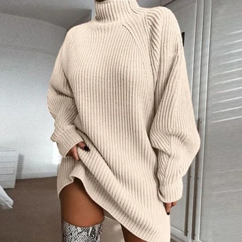  2021 Džemper od trikotaže Ženski džemper srednje duljine s rukava Реглан, haljinu-džemper s visokim воротом, jesensko-zimsko donje svakodnevno Novi