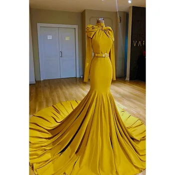  2021 абие Žute haljine robe de soiree longue abendkleider s dugim rukavima Sirena večernja haljina Zlatno haljina za фесты