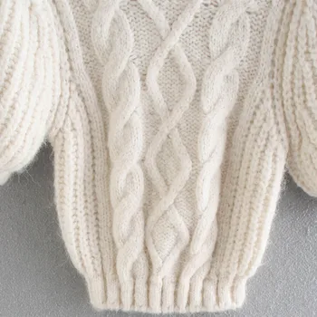  AIGYPTOS bež uzročno fenjer rukava ženski jesen džemper slatka geometrijski o-izrez u obliku ženski modni kardigan uski kratki pulover 2021