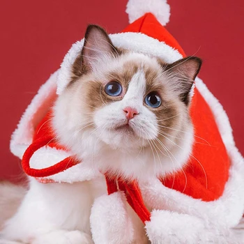  Božićni kostim mačke s kapuljačom odijelo za kućne ljubimce kostim Djeda plašt pogodan za štence mačići veliki pogodan za mačke i štenci