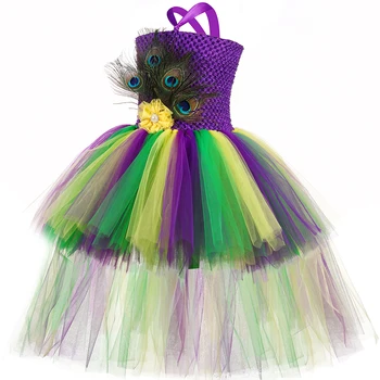  Haljina-svežanj od павлиньих perje za djevojčice s repom Dječji kostim Princeze Pauna za djevojčice Halloween Karneval Džungla Večernja haljina