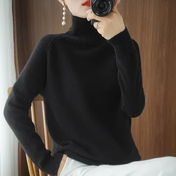  Jesen kašmir džemper Ženska водолазка Zimske pletene veste ženske slobodne džemper s puž ' cutaway pulover Crno Bijeli 2021