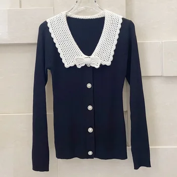  Jesen Zima Nova Moda Luksuzni Klasični Dizajn s igle Košulja s lukom, nalik na tanak džemper sa V-izrez i dugim rukavima Za žene M5