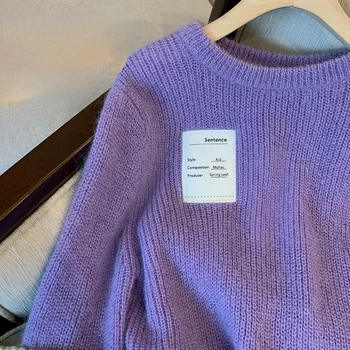  Jesensko-zimski džemper za žene kontrastne boje u patchwork stilu dugih rukava i okruglog izreza Pulover Skakači Svakodnevne Berba pulover Femme Ljubičasta kardigan