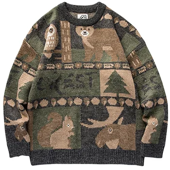  Jesensko-zimskom moderan džemper za muškarce Japanski Slatka Medvjed Par Pletene džemper, pulover Hip-hop Harajuku Ulica odjeća muške majice