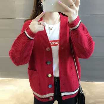  Novi 2021 Korejski Stil i Starinski V-izrez u obliku однобортный ženski džemper Ženski jesensko-zimski Casual kardigan Pletene kardigan 10910