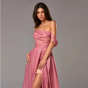  Osam Svijetlo roza Duge večernje haljine s prorezom sa strane bez rukava bez naramenica s otvorenim ramenima Večernje haljine za maturalnu večer