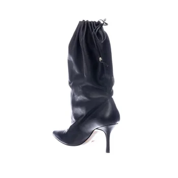  Potpuno nove ženske čizme srednje veličine sa oštrim vrhom na ukosnica čipka-up s džepovima, običan večernje cipele, Veličina 34-43