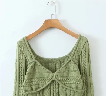  PUWD Berba ženske pleteni pulover s V-izrez i otvorenim leđima 2021 Jesen moda Ženske ravnici veste ženski šik dres