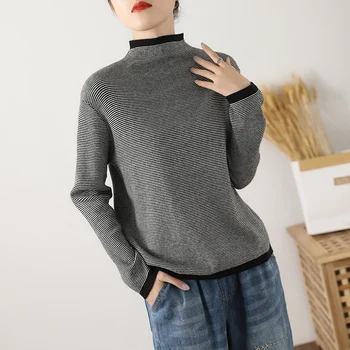  Zimski ženski džemper u korejskom stilu водолазка prugasti Džemper dugih rukava Ženski Casual osnovni pulover Top Ženska odjeća