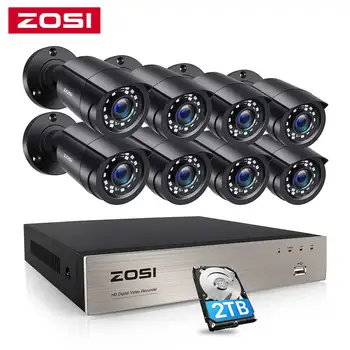  ZOSI 8-kanalni Sustav kućne sigurnosne kamere 1080p H. 265+ video rekorder 8 kom. 1080P/2.0 MP Vanjska Kamera za video nadzor Komplet dvr za video nadzor