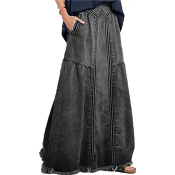  Ženska traper suknja Dugačka Ženska denim Maxi suknja Dužine do poda Vintage Slobodna Crna Suknja
